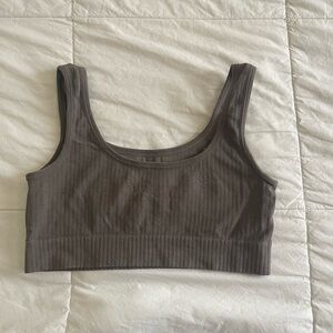 Taupe Brown Ribbed Low Impact Sports Bra